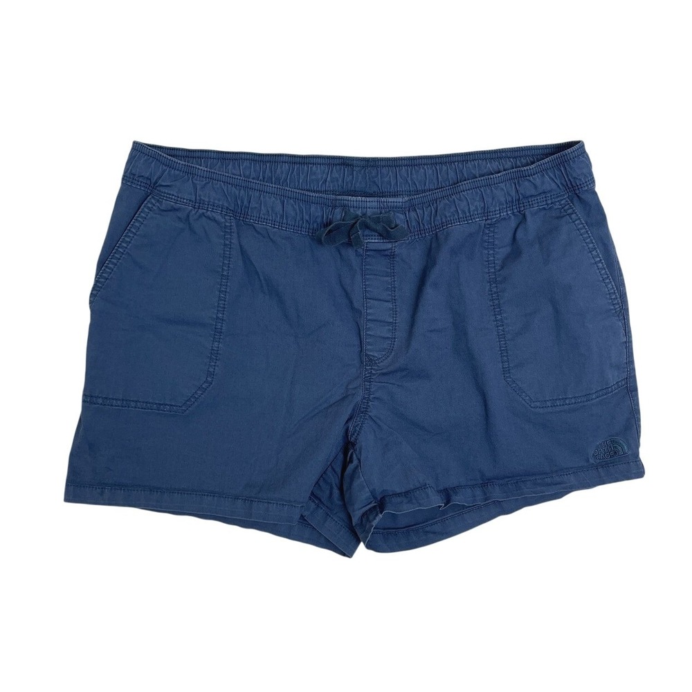 The North Face Womens XL Navy Blue Twill Drawstring Hiking Shorts Pockets